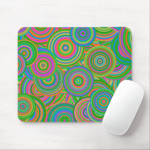 Tapis De Souris Cercles abstraits de style rétro, vert et orange-r