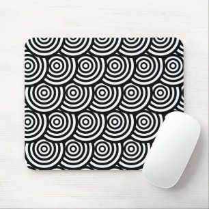 Tapis De Souris Cercles Abstraits noirs et blancs Wavy
