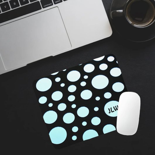 Tapis De Souris Cercles bleus modernes rétro Ombre sur noir