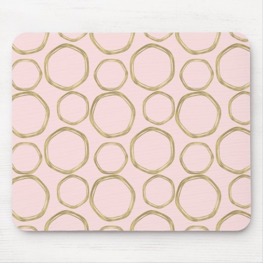 Tapis De Souris Cercles dorés et rose timide Moderne Tendance (Devant)