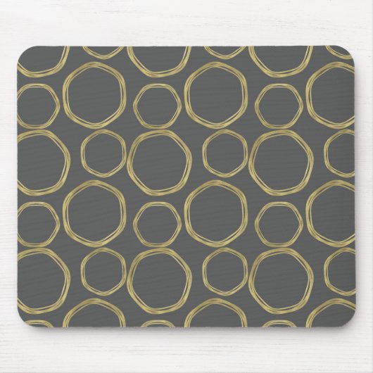 Tapis De Souris Cercles dorés et tendance moderne gris (Devant)