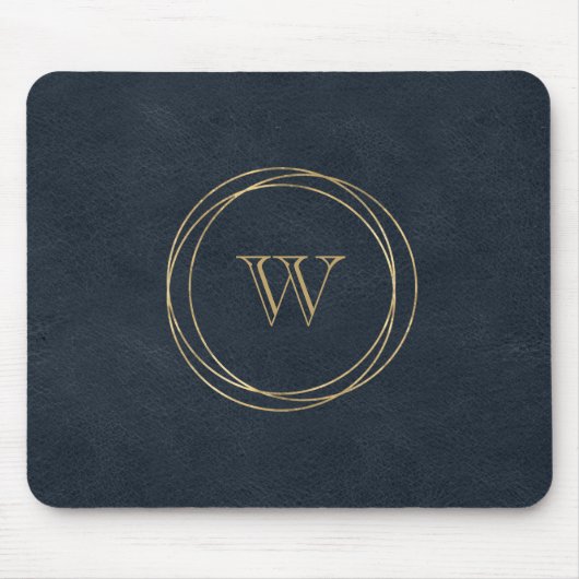 Tapis De Souris Cercles dorés monogramme bleu foncé (Devant)