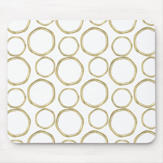 Tapis De Souris Cercles Dorés Sur Fond Blanc Moderne (Devant)