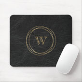 Tapis De Souris Cercles géométriques dorés Monogramme noir (Avec souris)