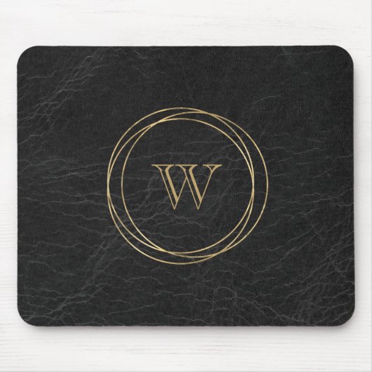 Tapis De Souris Cercles géométriques dorés Monogramme noir (Devant)