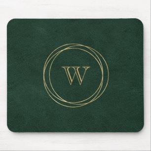 Tapis De Souris Cercles géométriques dorés Monogramme vert