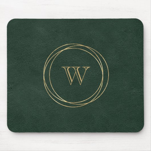 Tapis De Souris Cercles géométriques dorés Monogramme vert (Devant)