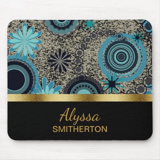 Tapis De Souris Cercles Turquoises Black Gold (Devant)