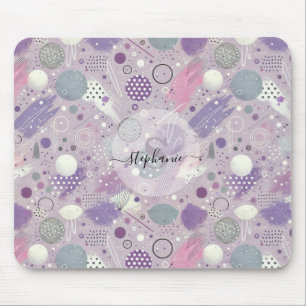 Tapis De Souris Cercles violets Abstraits avec accents de bandes d