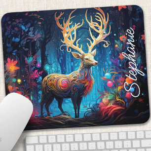 Tapis De Souris Cerf Arc-en-Ciel Personnalisé Nom de la Forêt Ench