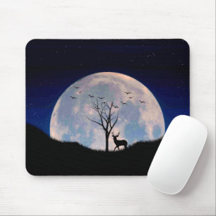Tapis De Souris Cerf avec grand bois contre pleine lune