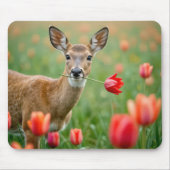 Tapis De Souris Cerf avec une tulipe rouge (Devant)