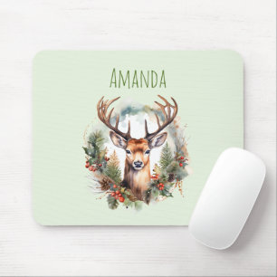 Tapis De Souris Cerf brun avec bois Rustique Plein Air