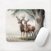 Tapis De Souris Cerf Couple Avec Coeur Arbre (Avec souris)