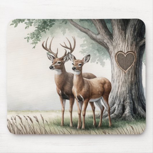 Tapis De Souris Cerf Couple Avec Coeur Arbre (Devant)