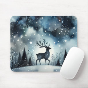 Tapis De Souris Cerf de Nuit d'Hiver Étoilé