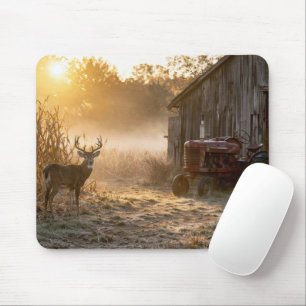 Tapis De Souris Cerf de Virginie avec tracteur rouge vintage