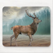 Tapis De Souris Cerf Lone Dans La Forêt Misty (Devant)