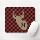 Tapis De Souris Cerfs communs de monogramme de plaid et de toile (Avec souris)