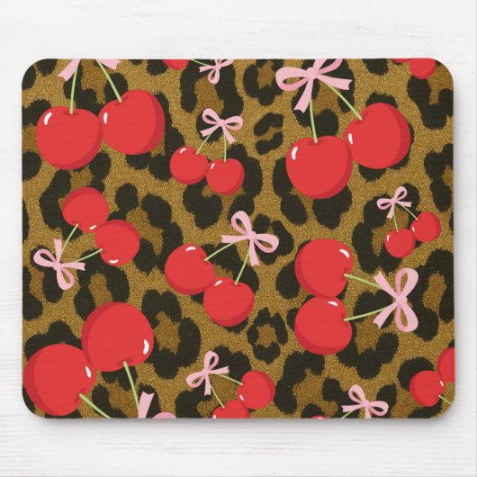 Tapis De Souris Cerises rouges avec Empreinte de léopard de la coq (Devant)