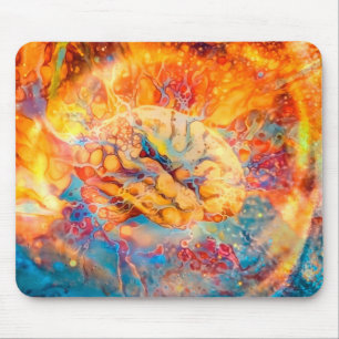 Tapis De Souris Cerveau psychédélique aux couleurs vives