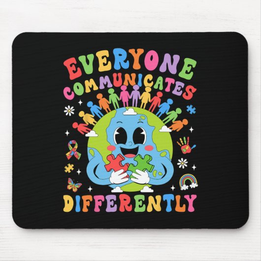 Tapis De Souris Chacun Communique Différemment L'Autisme Discours (Devant)