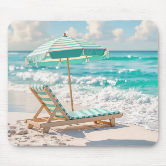 Tapis De Souris Chaise Lounge Sur Sable Blanc (Devant)