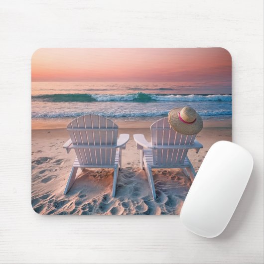 Tapis De Souris Chaises Adirondack Sur La Plage Tropicale (Avec souris)