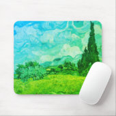 Tapis De Souris Champ de blé avec Cyprès bleu-vert : (Avec souris)