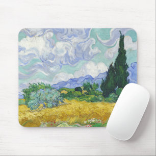 Tapis De Souris Champ de blé de Van Gogh avec cyprès Art