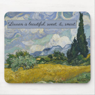 Tapis De Souris Champ de blé de Vincent van Gogh avec Cyprès :