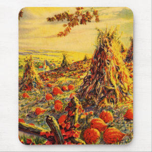 Tapis De Souris Champ de citrouilles vintage Halloween avec meules