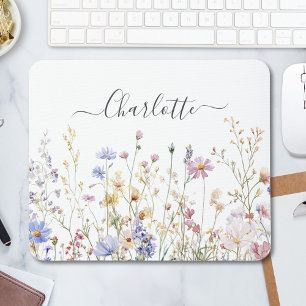 Tapis De Souris Champ de Fleur Sauvage Rustique Joli Aquarelle Mon