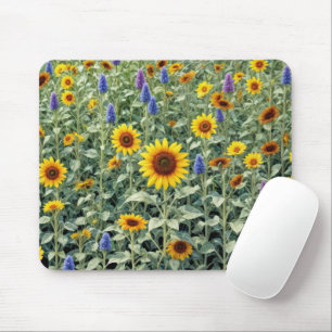 Tapis De Souris Champ de tournesols et de fleurs sauvages