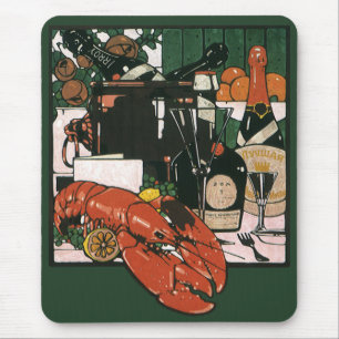 Tapis De Souris Champagne de homard vintage; Fête élégante et chic