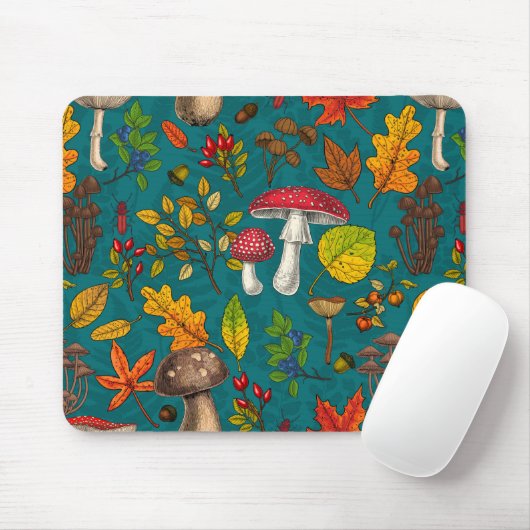 Tapis De Souris Champignons d'automne, feuilles, noix et baies sur (Avec souris)