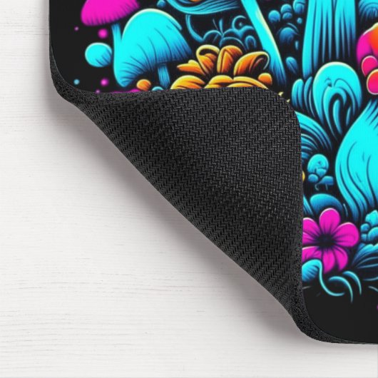 Tapis De Souris Champignons et fleurs rétro Neon Ai Art (Coin)