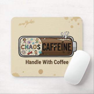 Tapis De Souris Chaos & Caffeine Funny Parenting Mom Life Coffee  