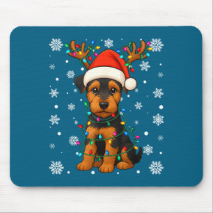 Tapis De Souris Chapeau de Noël de Père Noël Renne Airedale Terrie
