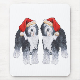 Tapis De Souris Chapeau de Père Noël Old English Sheepdog