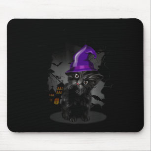 Tapis De Souris Chapeau de Sorcière Chat Noir Drôle pour Halloween
