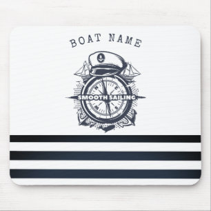 Tapis De Souris Chapeau Marin, Ancre, Roue Rayures Bleu Marine