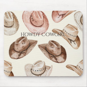 Tapis De Souris Chapeaux de cowgirl et cowboy rose beige marron