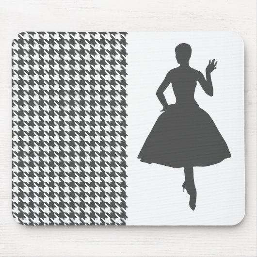 Tapis De Souris Charcoal Modern Houndstooth avec Silhouette de mod (Devant)