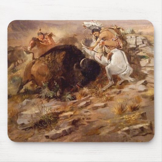 Tapis De Souris Charles Marion Russell - chasse de Buffalo (Devant)