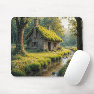 Tapis De Souris Charmant cottage en pierre au bord d'un ruisseau f