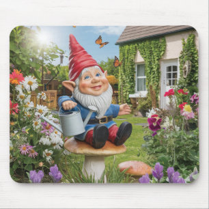 Tapis De Souris Charmante Gnome de jardin avec canne d'eau