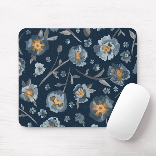 Tapis De Souris Charmante Poppies bleu gris doré jaune