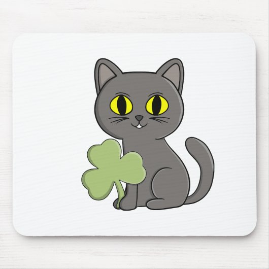 Tapis De Souris Charme Trèfle Shamrock Chat Gris (Devant)