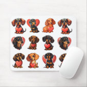 Tapis De Souris Charming Dachshund et couleur d'eau du coeur rouge (Avec souris)